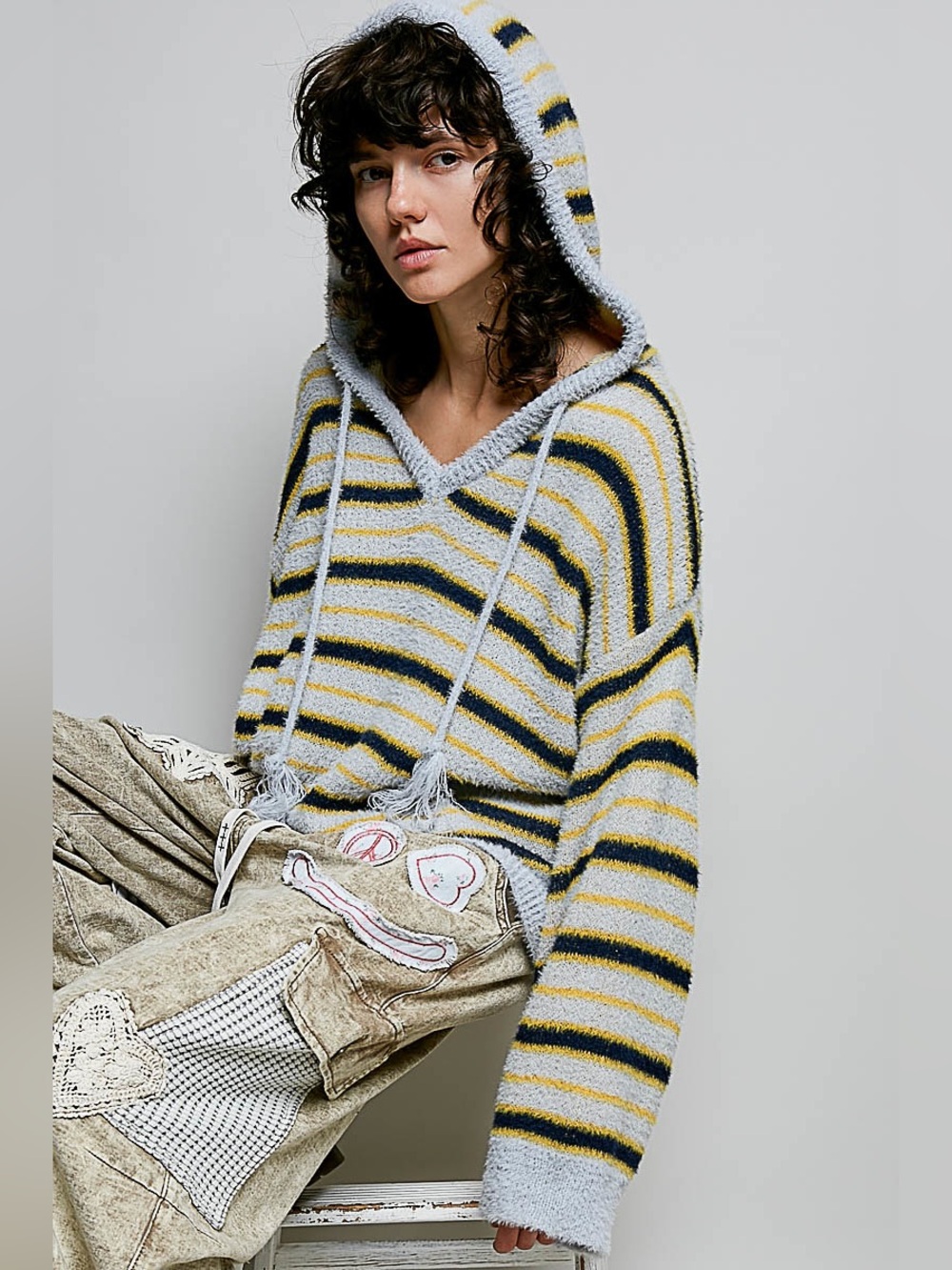 POL “ West Coast Varsity Hoodie “ Striped Sweater | Light Blue